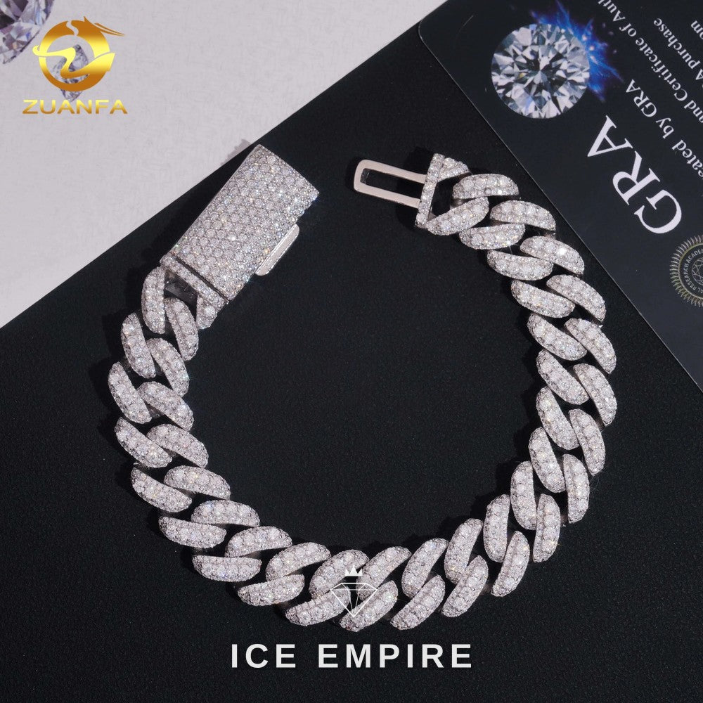 Iced Out 925 Silver Moissanite Cuban Chain