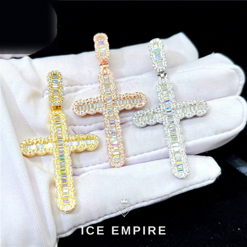 Iced Out Cross 925 Silver Pendant