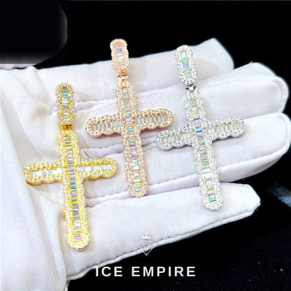 Iced Out Cross 925 Silver Pendant