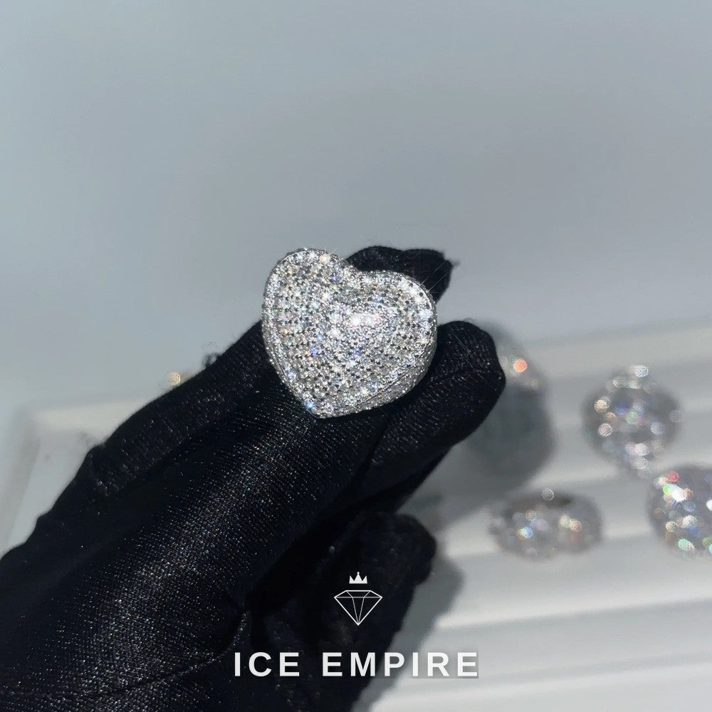 Iced Out Heart 925 Silver Moissanite Ring