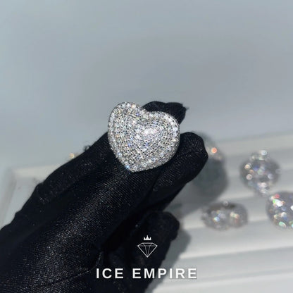 Iced Out Heart 925 Silver Moissanite Ring