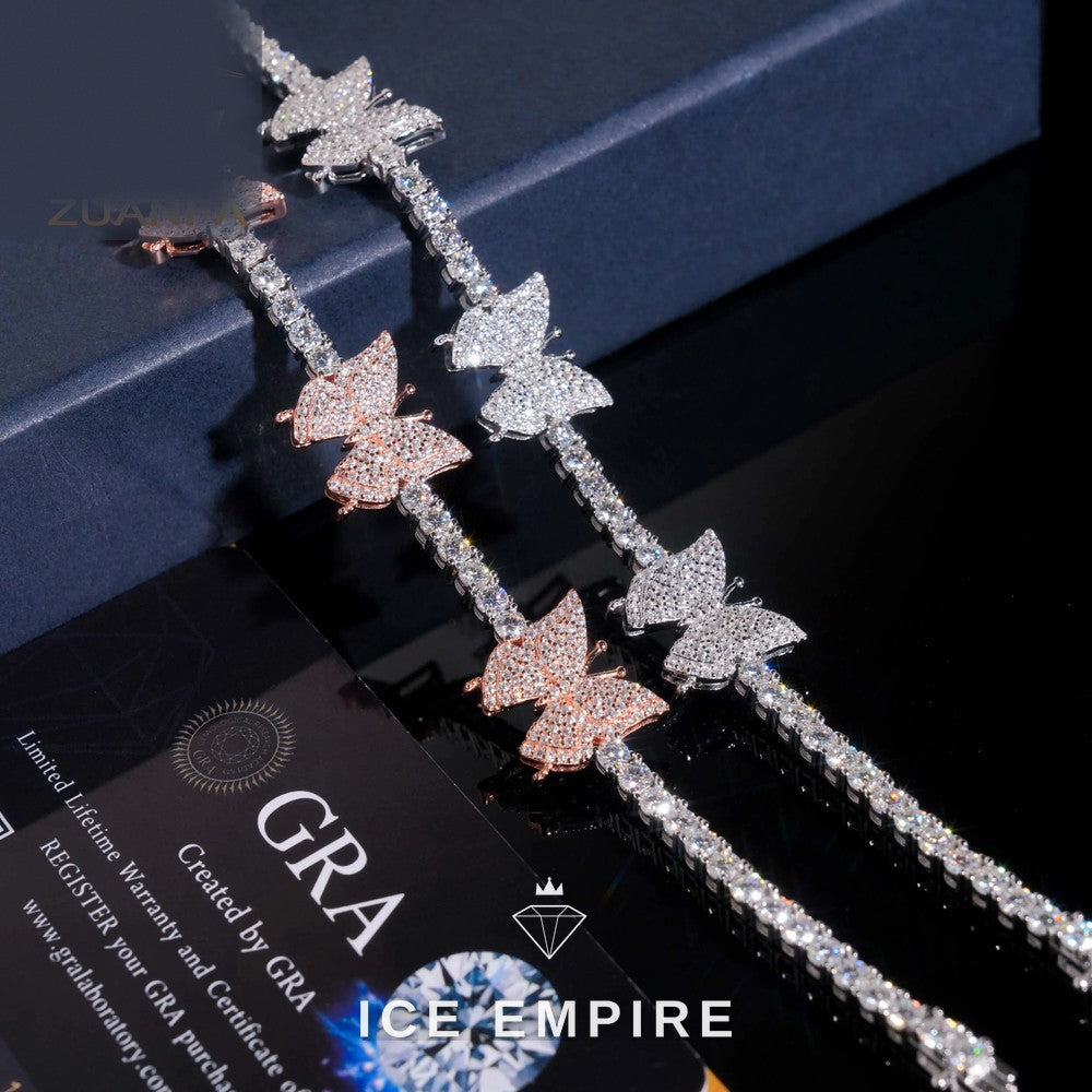 Iced Out Butterfly 925 Silver Moissanite Tennis Bracelet