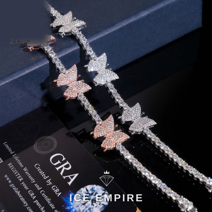 Iced Out Butterfly 925 Silver Moissanite Tennis Bracelet