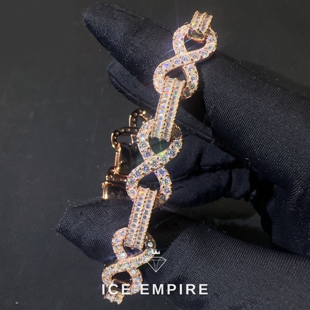 Iced Out Baguette Rose Gold Moissanite Cuban Chain