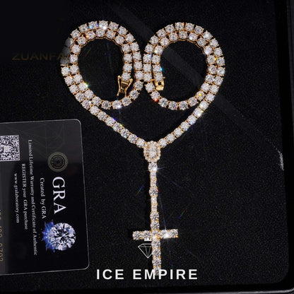 Iced Out Cross Gold Plated Moissanite Cuban Chain