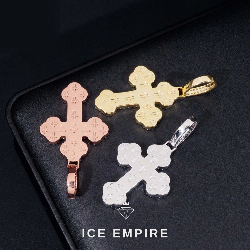 Iced Out Cross Rose Gold Plated Moissanite Pendant