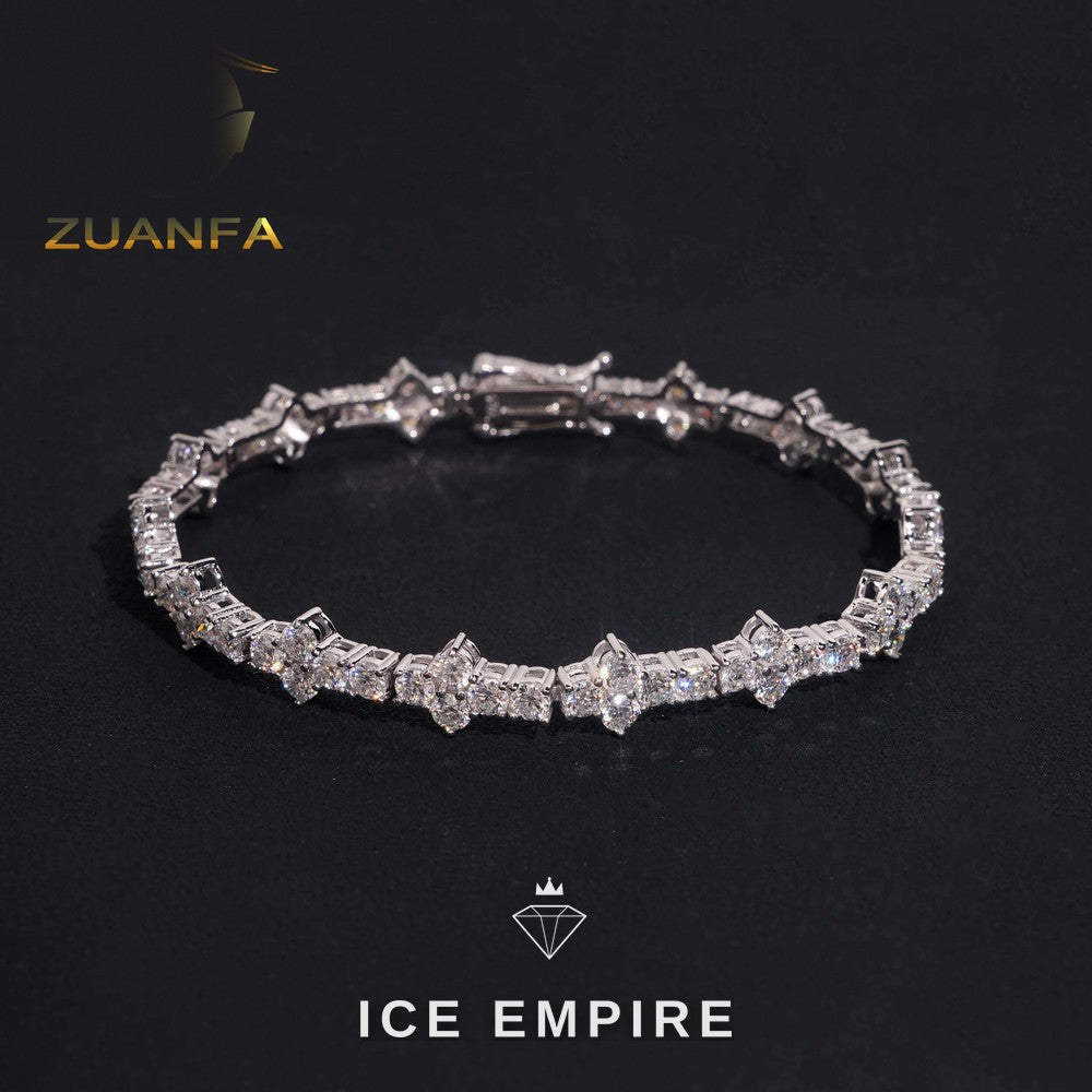Iced Out Cluster 925 Silver Moissanite Tennis Chain