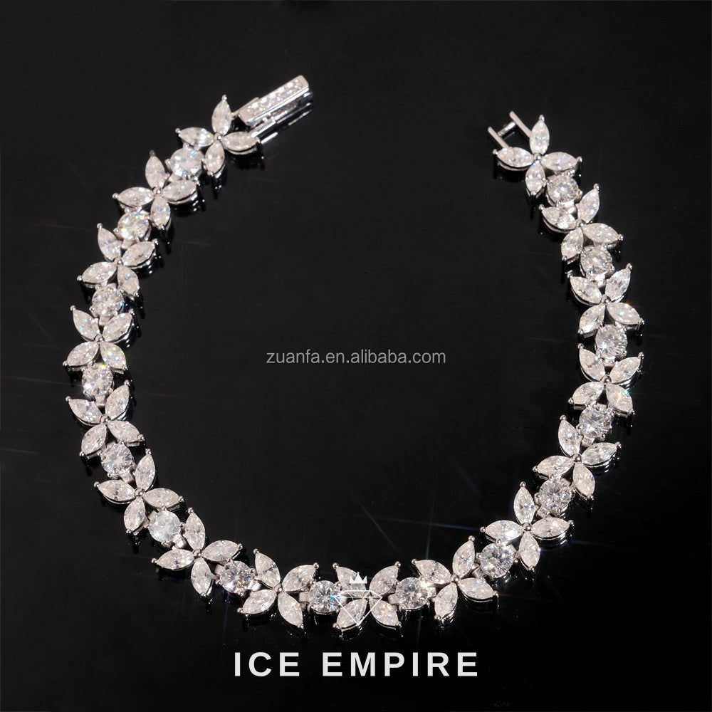 Iced Out Cluster 925 Silver Moissanite Tennis Chain