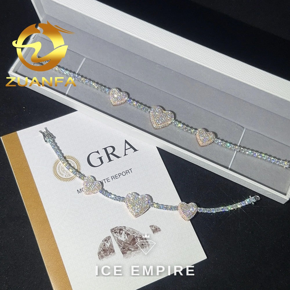 Iced Out Heart 925 Silver Moissanite Tennis Chain