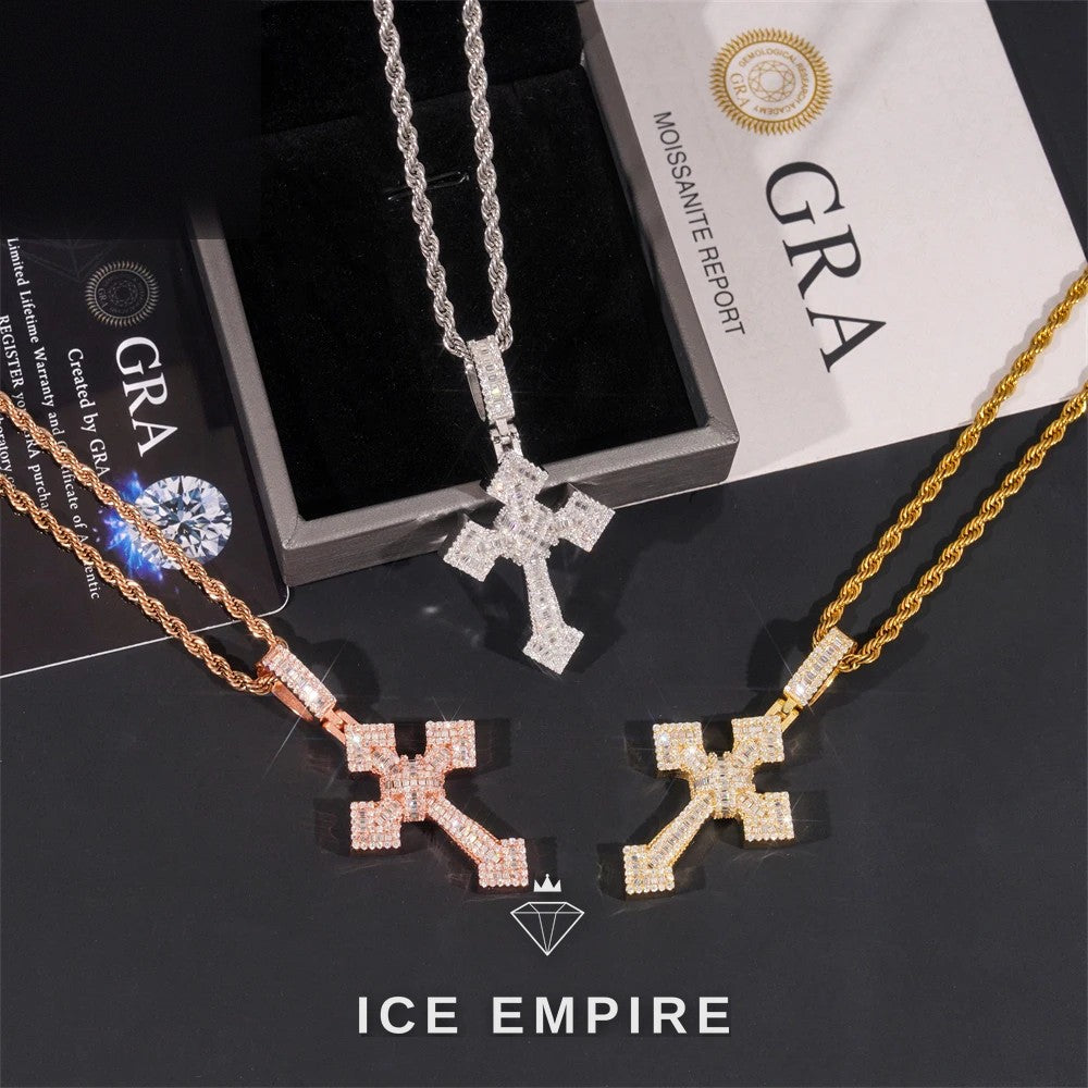 Iced Out Cross Gold Plated Moissanite Pendant