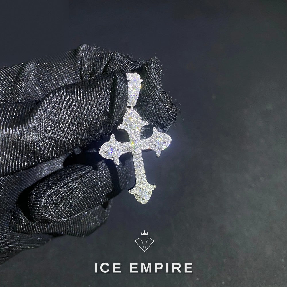Iced Out Cross Rose Gold Plated Moissanite Pendant