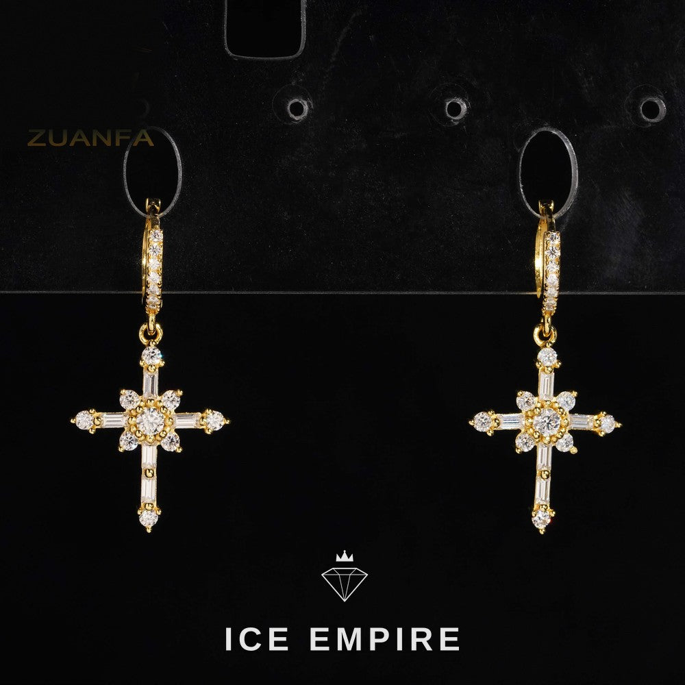 Iced Out Baguette 925 Silver Moissanite Hoop Earrings