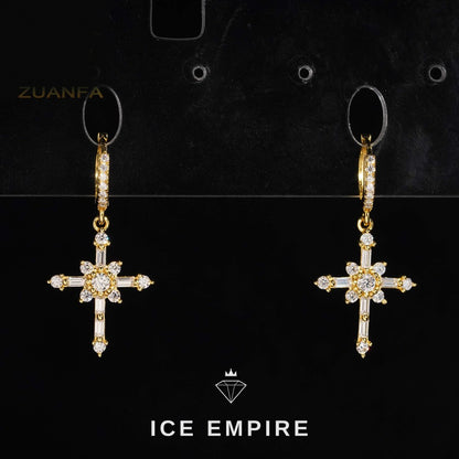 Iced Out Baguette 925 Silver Moissanite Hoop Earrings