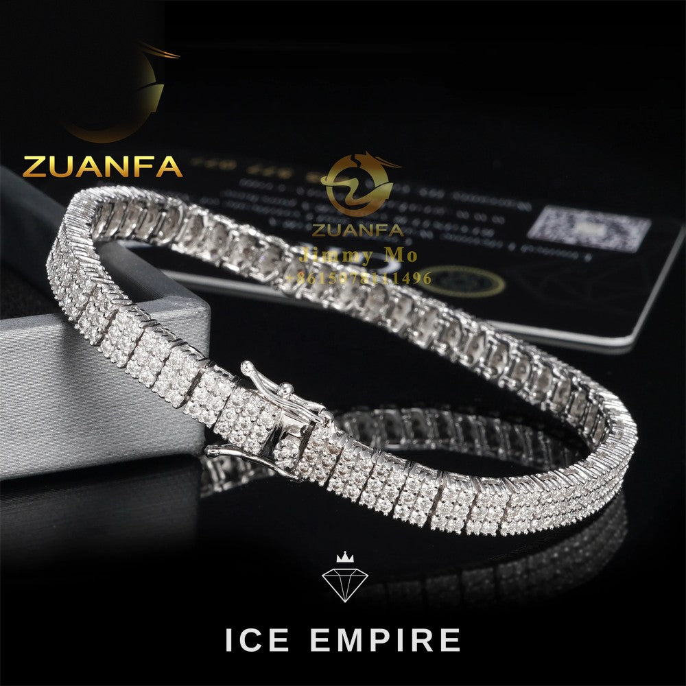 Iced Out Cluster 925 Silver Moissanite Tennis Chain
