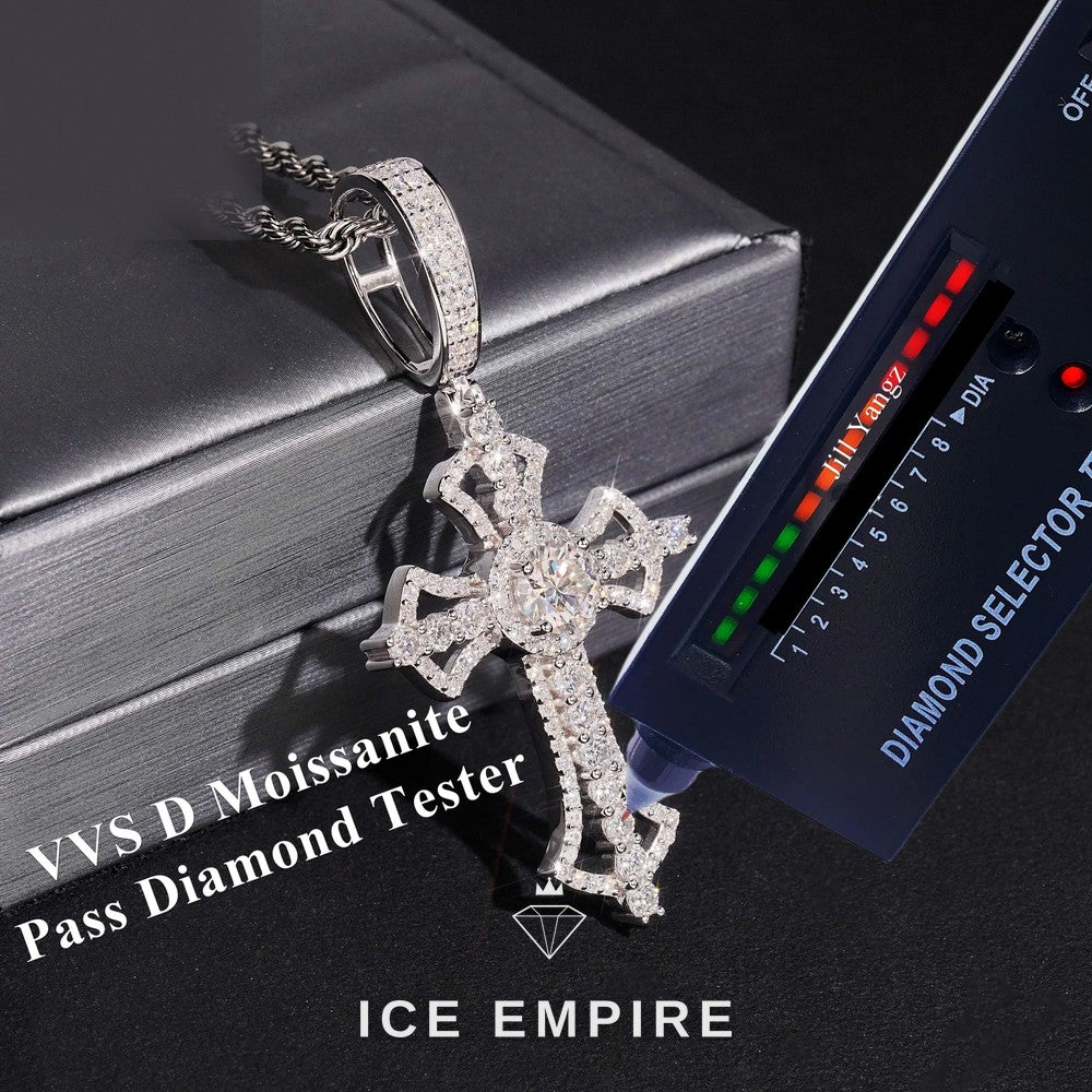 Iced Out Cross 925 Silver Moissanite Pendant