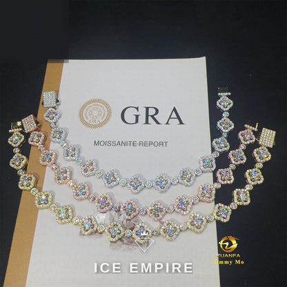 Iced Out Cluster 925 Silver Moissanite Tennis Chain
