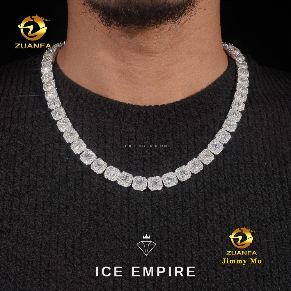Iced Out Cluster 925 Silver Moissanite Cuban Chain