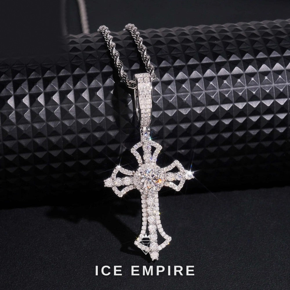 Iced Out Cross 925 Silver Moissanite Pendant