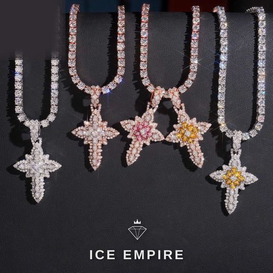 Iced Out Cross Gold Plated Moissanite Pendant