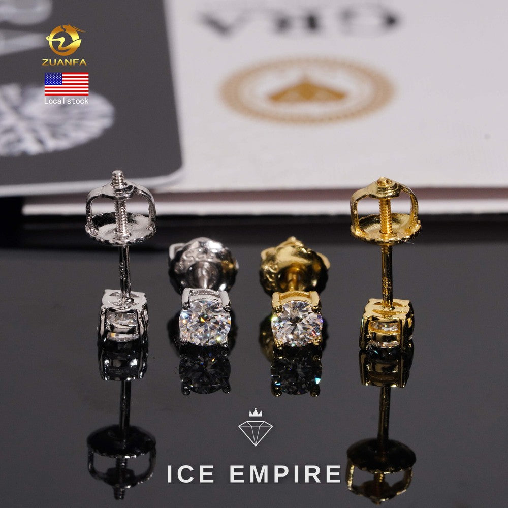 Iced Out Gold Plated Moissanite Stud Earrings
