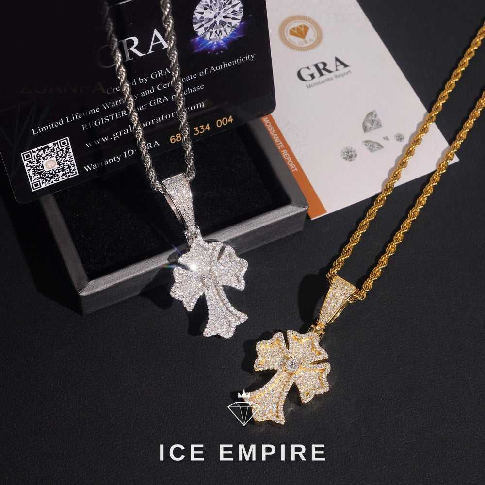 Iced Out Cross Rose Gold Plated Moissanite Pendant