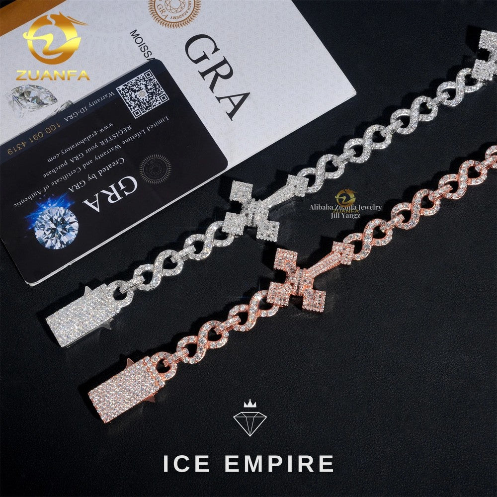 Iced Out Baguette Rose Gold Plated Moissanite Cuban Chain
