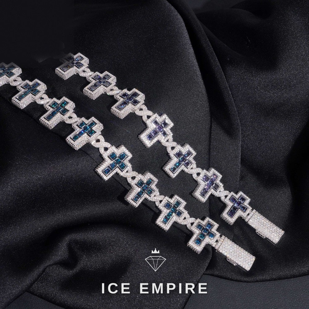Iced Out Cross 925 Silver Moissanite Cuban Chain