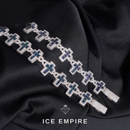 Iced Out Cross 925 Silver Moissanite Cuban Chain