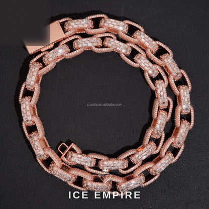 Iced Out Baguette Rose Gold Plated Moissanite Cuban Chain