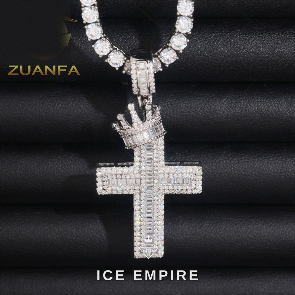 Iced Out Cross Rose Gold Plated Moissanite Pendant