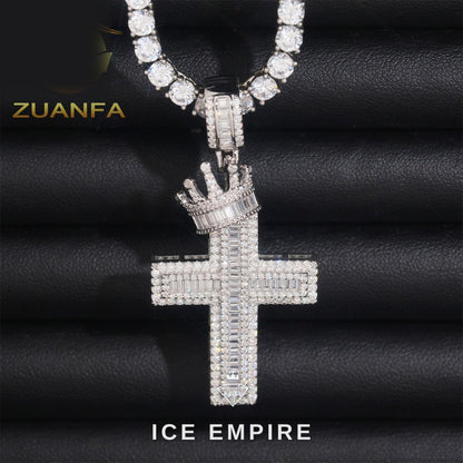 Iced Out Cross Rose Gold Plated Moissanite Pendant