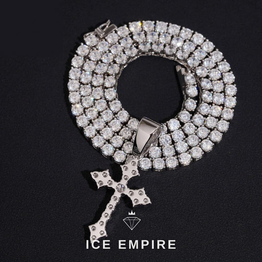 Iced Out Cross Gold Plated Lab Grown Diamond Pendant