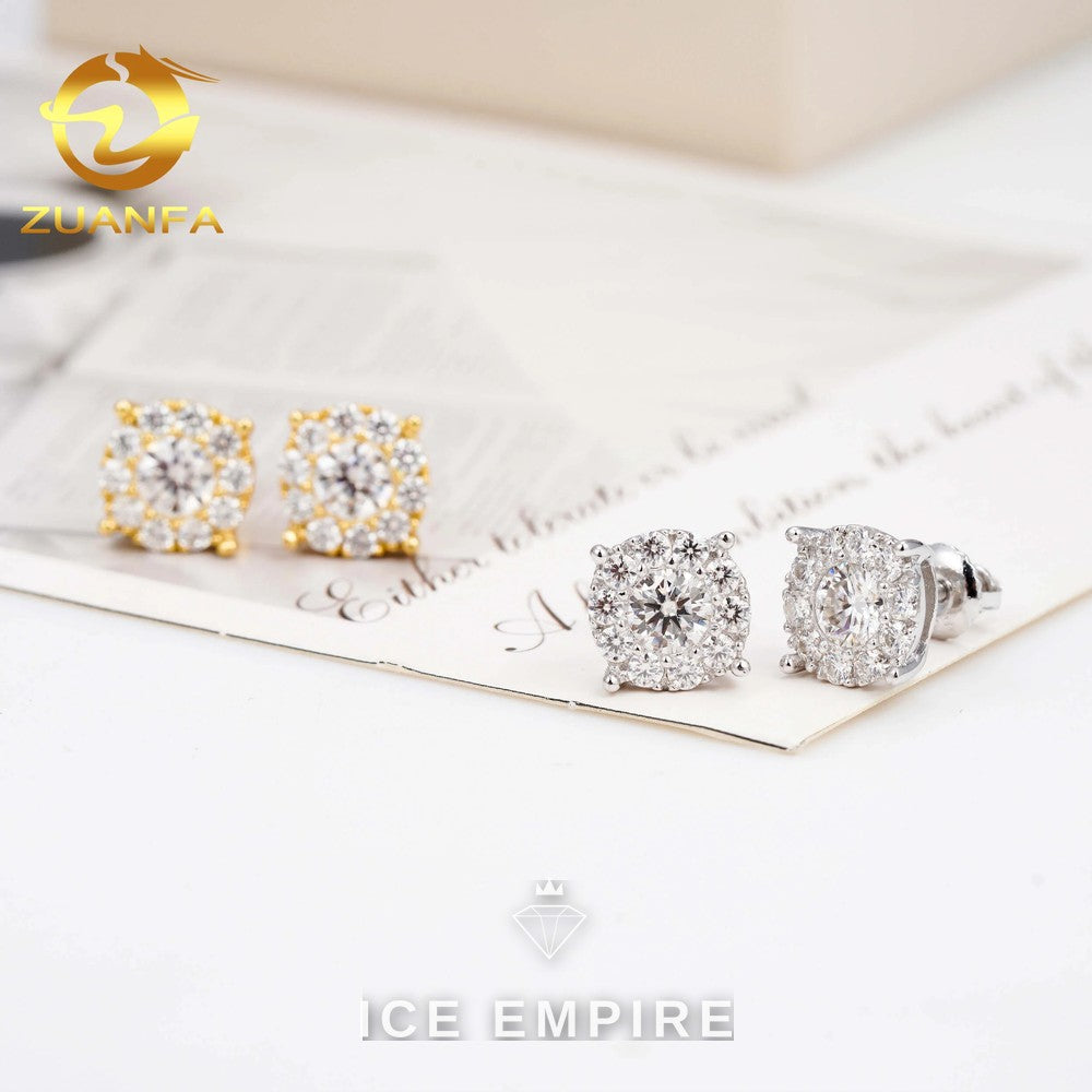 Iced Out Cluster Gold Plated Moissanite Stud Earrings