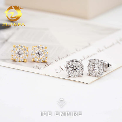 Iced Out Cluster Gold Plated Moissanite Stud Earrings