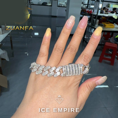 Iced Out Baguette Rose Gold Plated Moissanite Cuban Chain