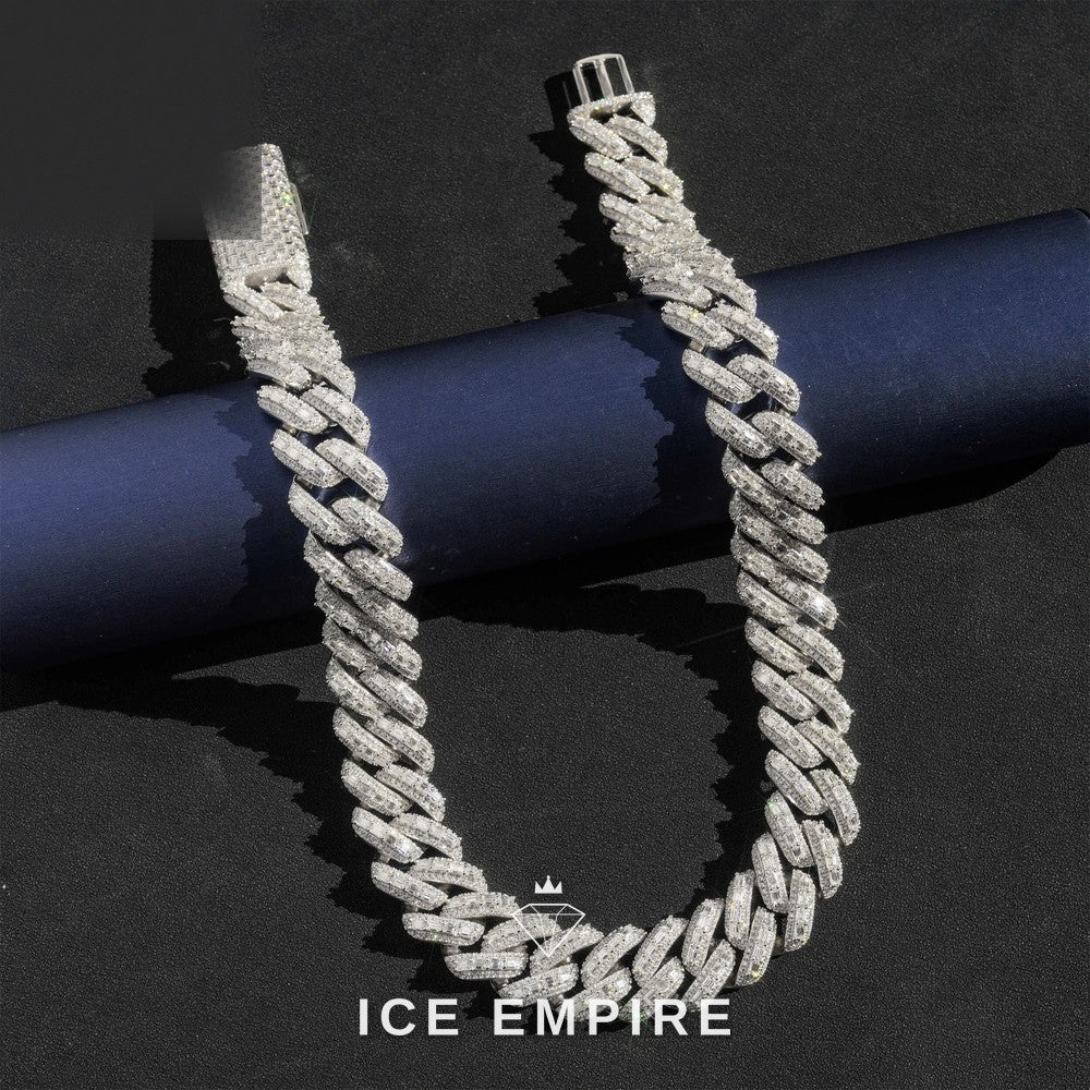 Iced Out Baguette 18K Gold Moissanite Cuban Chain