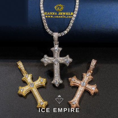 Iced Out Cross 925 Silver Moissanite Pendant