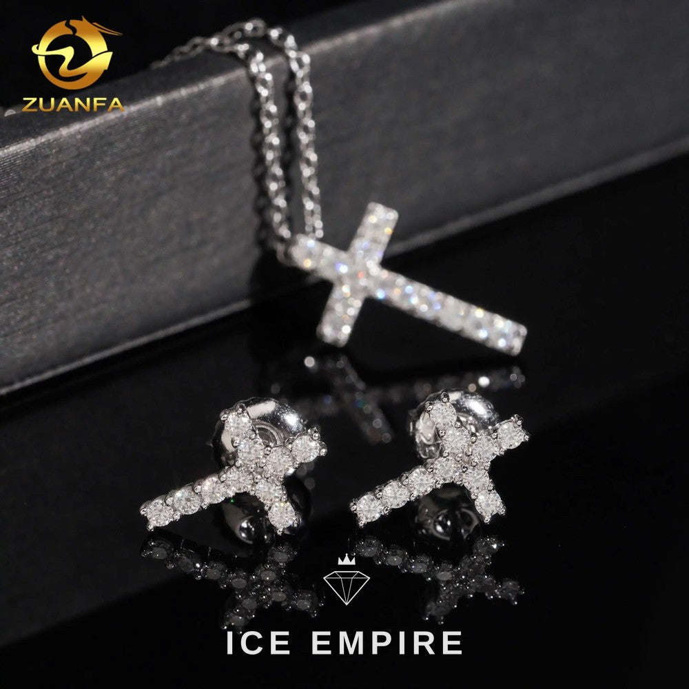 Iced Out Cross 925 Silver Moissanite Stud Earrings