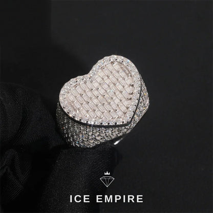 Iced Out Heart 925 Silver Moissanite Ring