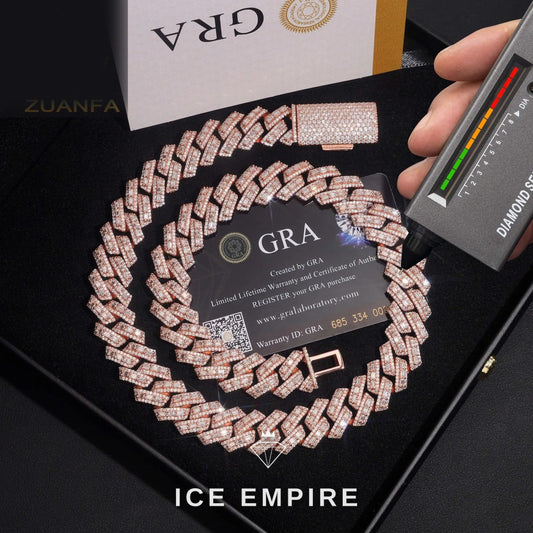 Iced Out Baguette Rose Gold Plated Moissanite Cuban Chain