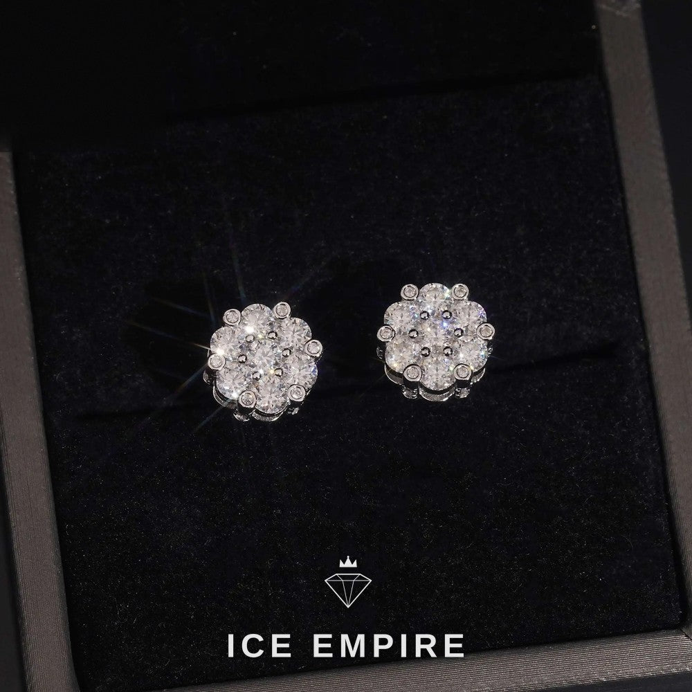 Iced Out Cluster 925 Silver Moissanite Stud Earrings