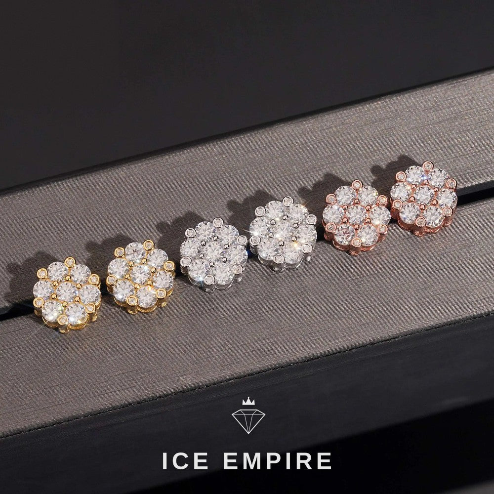 Iced Out Cluster 925 Silver Moissanite Stud Earrings