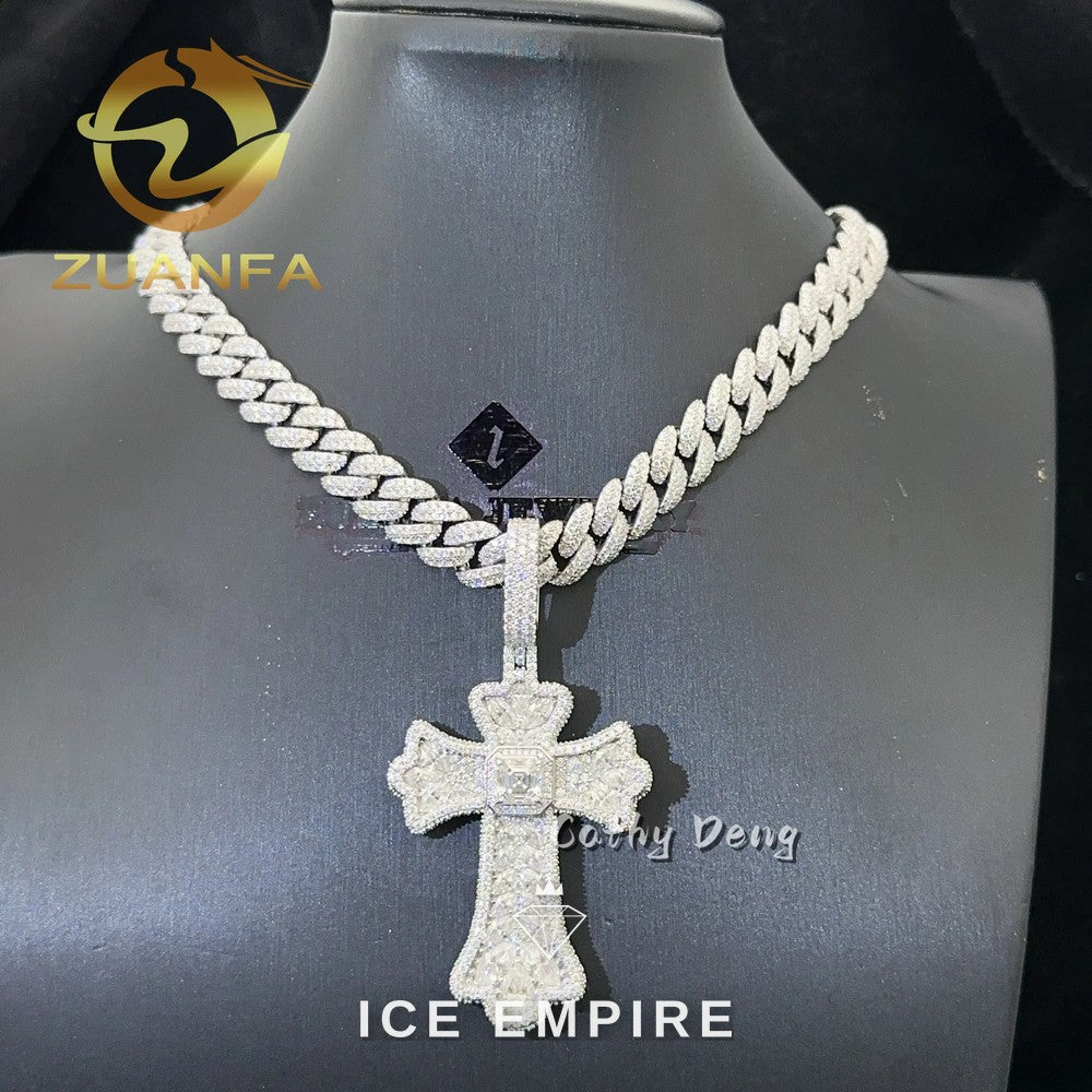Iced Out Cross Rose Gold Plated Moissanite Pendant