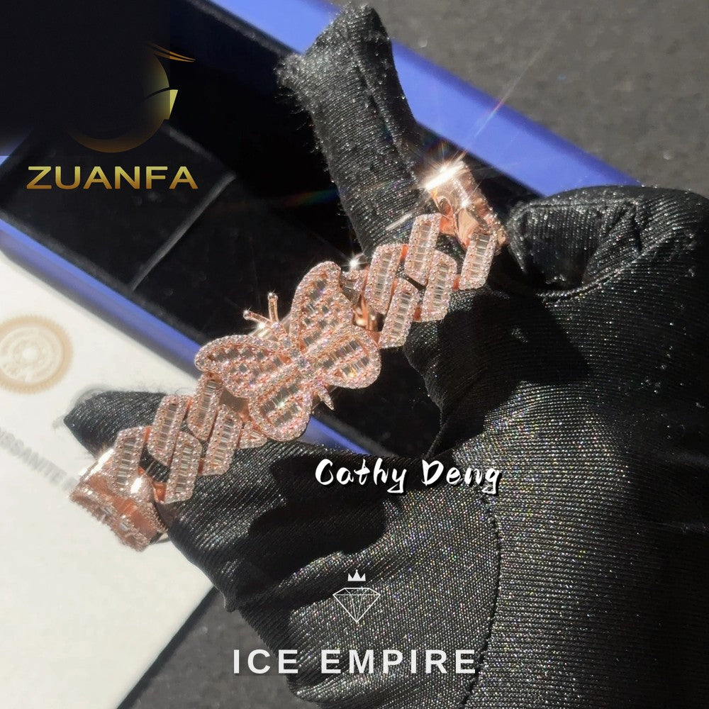 Iced Out Baguette 925 Silver Moissanite Cuban Chain