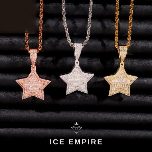 Iced Out Baguette Rose Gold Plated Moissanite Pendant
