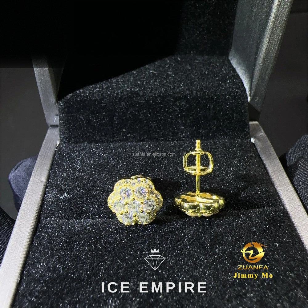 Iced Out Cluster Rose Gold Plated Moissanite Stud Earrings