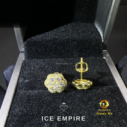 Iced Out Cluster Rose Gold Plated Moissanite Stud Earrings