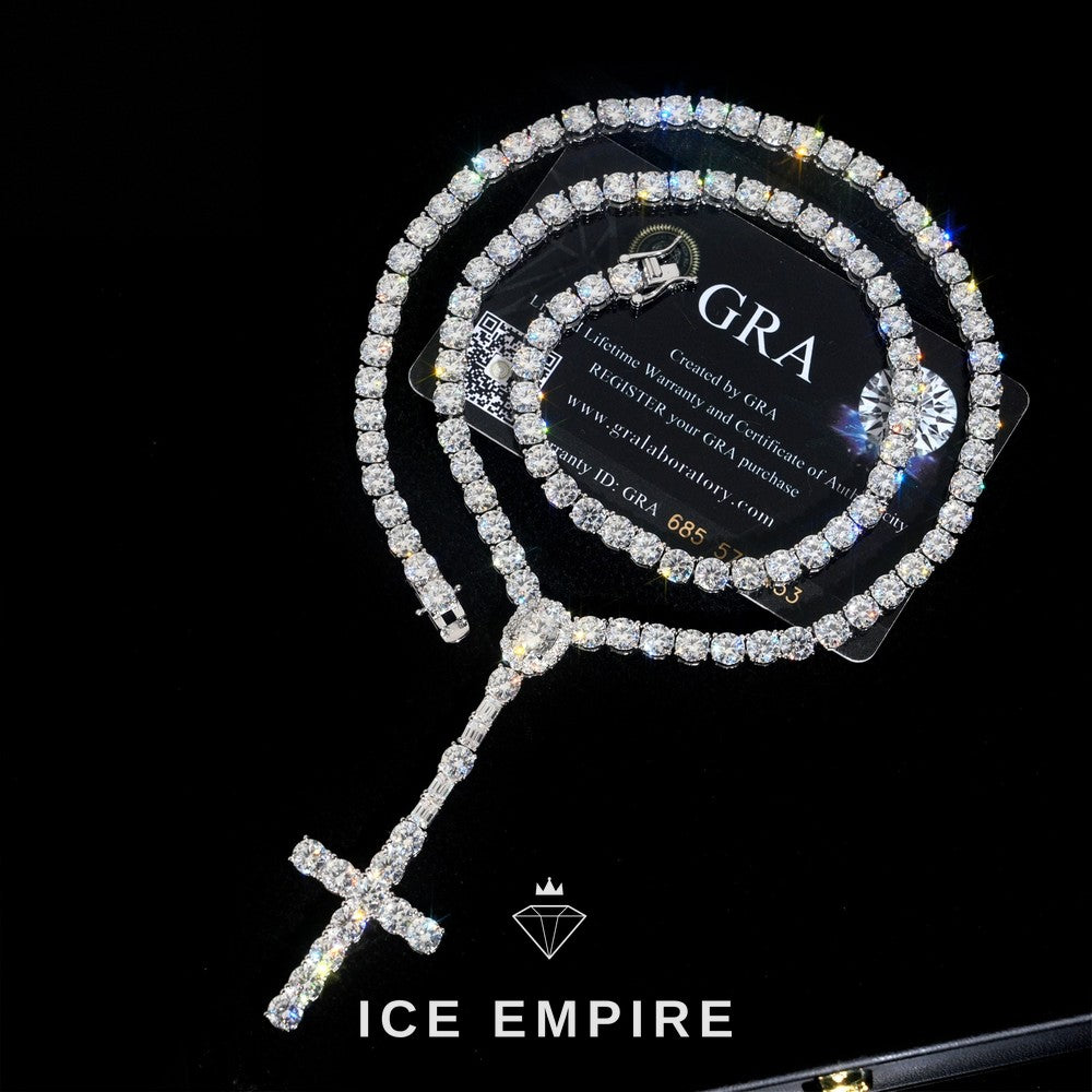 Iced Out Cross Rose Gold Plated Moissanite Cuban Chain
