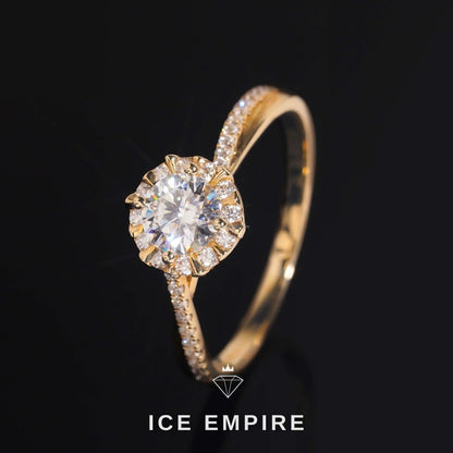 Iced Out 14K Gold Moissanite Engagement Ring