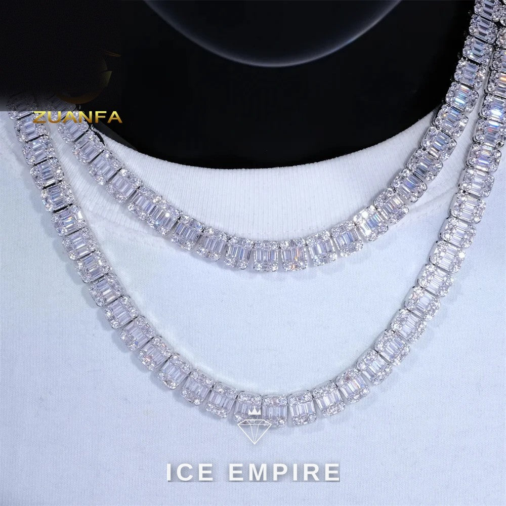 Iced Out Baguette Rose Gold Plated Moissanite Cuban Chain
